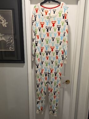 Xhilaration Cream Onesie Pajamas with Multi-Color Moose Print